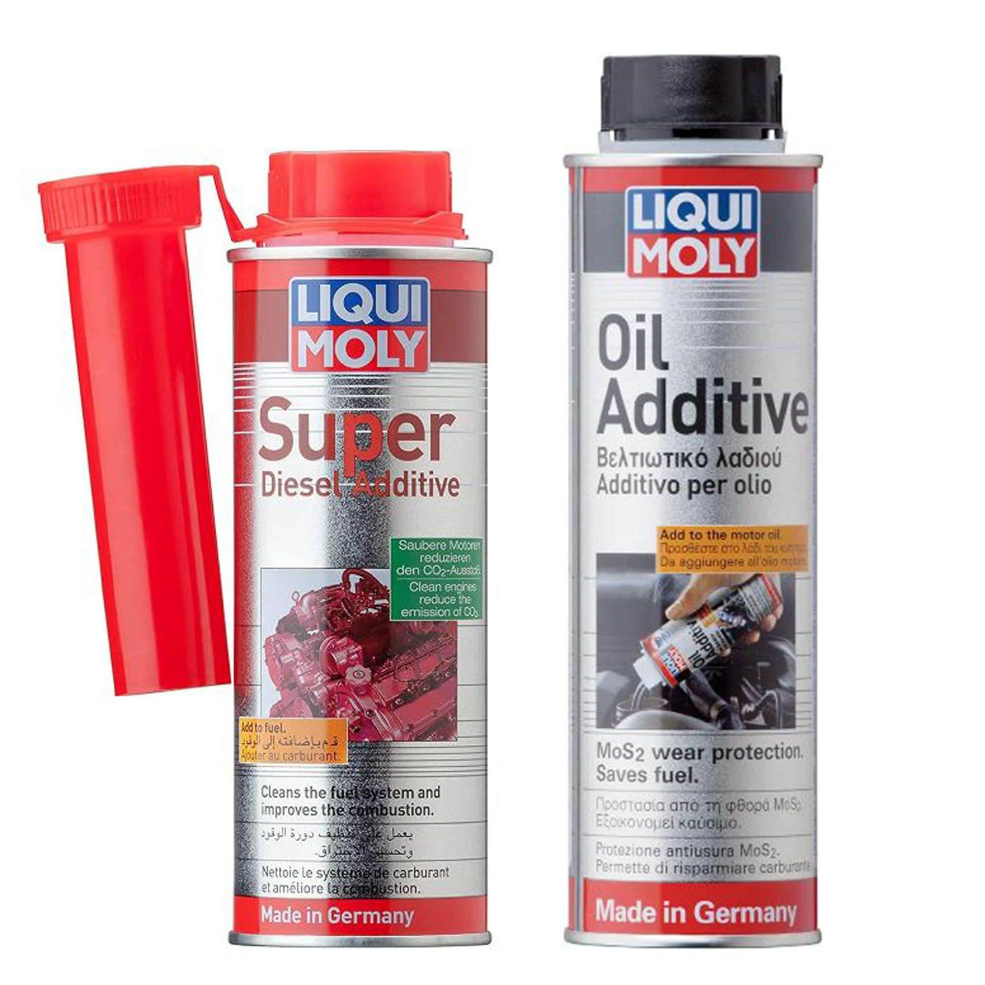 Pachet aditiv motorina Liqui Moly Super diesel 250 ml si aditiv ulei Liqui Moly cu MoS2 300 ml