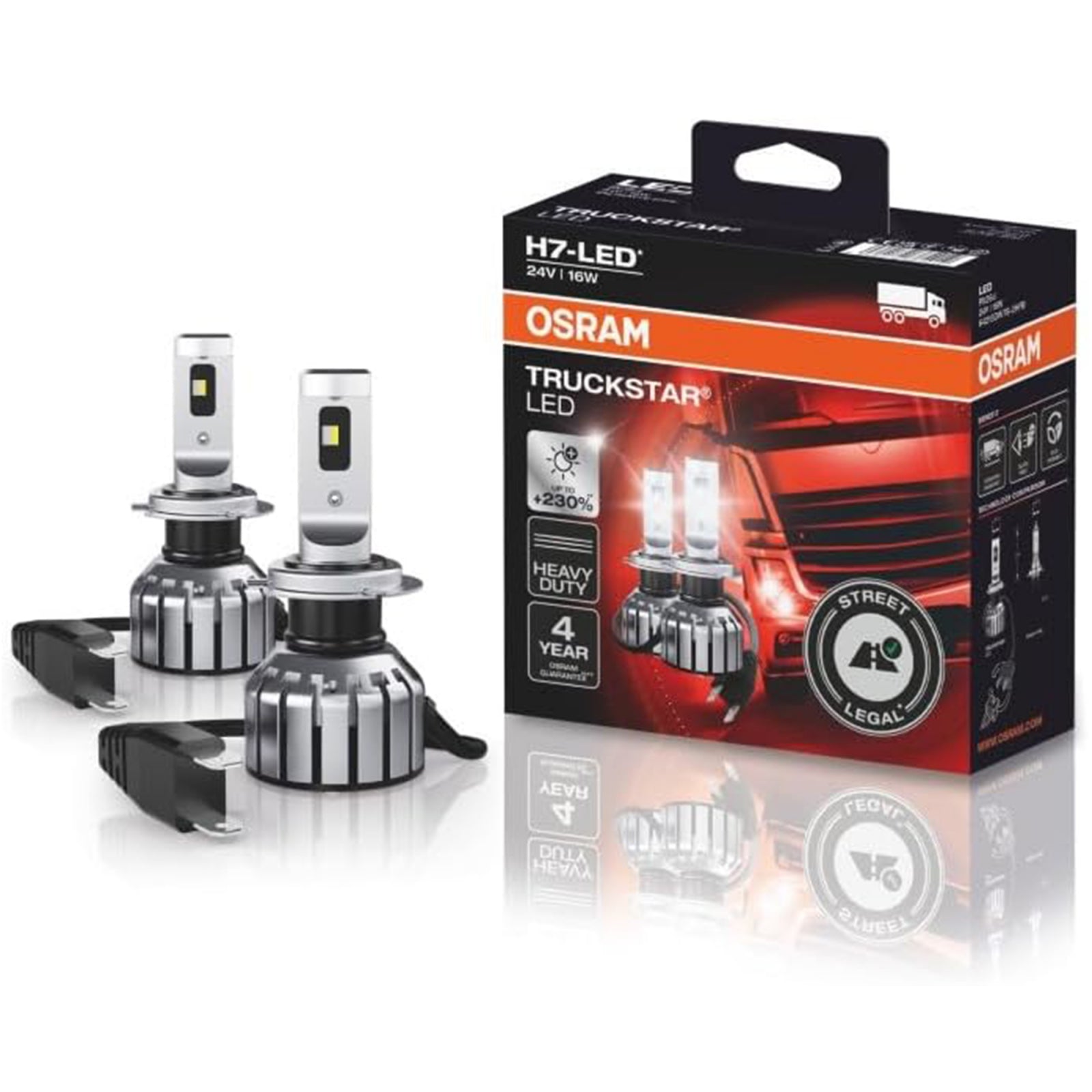 Set 2 H7 Osram Truckstar LED 24V omologare RAR Street Legal +230%